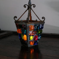 Cast Iron Multicoloured Chunk Glass Lantern