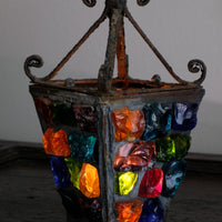 Cast Iron Multicoloured Chunk Glass Lantern