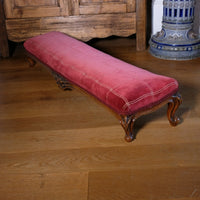 Early 1900's Carved Walnut Upholstered Foot Stool