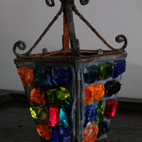 Cast Iron Multicoloured Chunk Glass Lantern