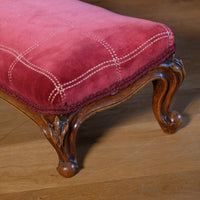 Early 1900's Carved Walnut Upholstered Foot Stool