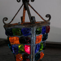 Cast Iron Multicoloured Chunk Glass Lantern