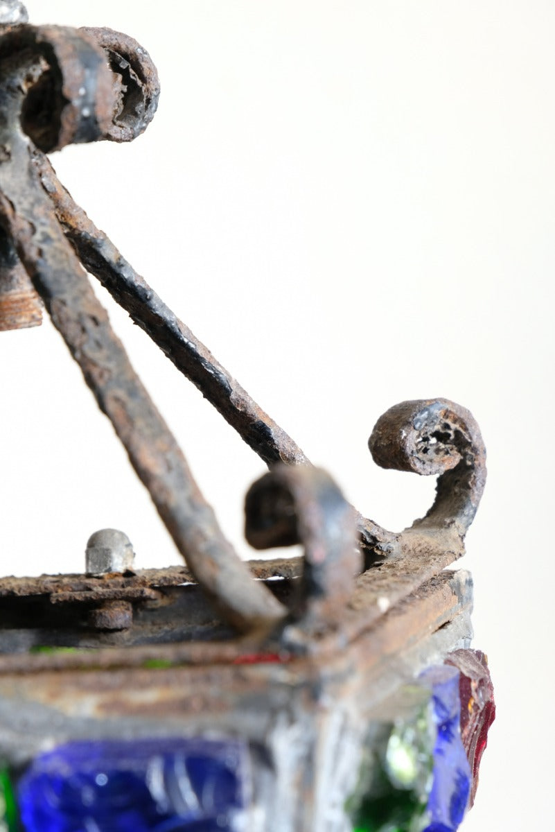 Cast Iron Multicoloured Chunk Glass Lantern