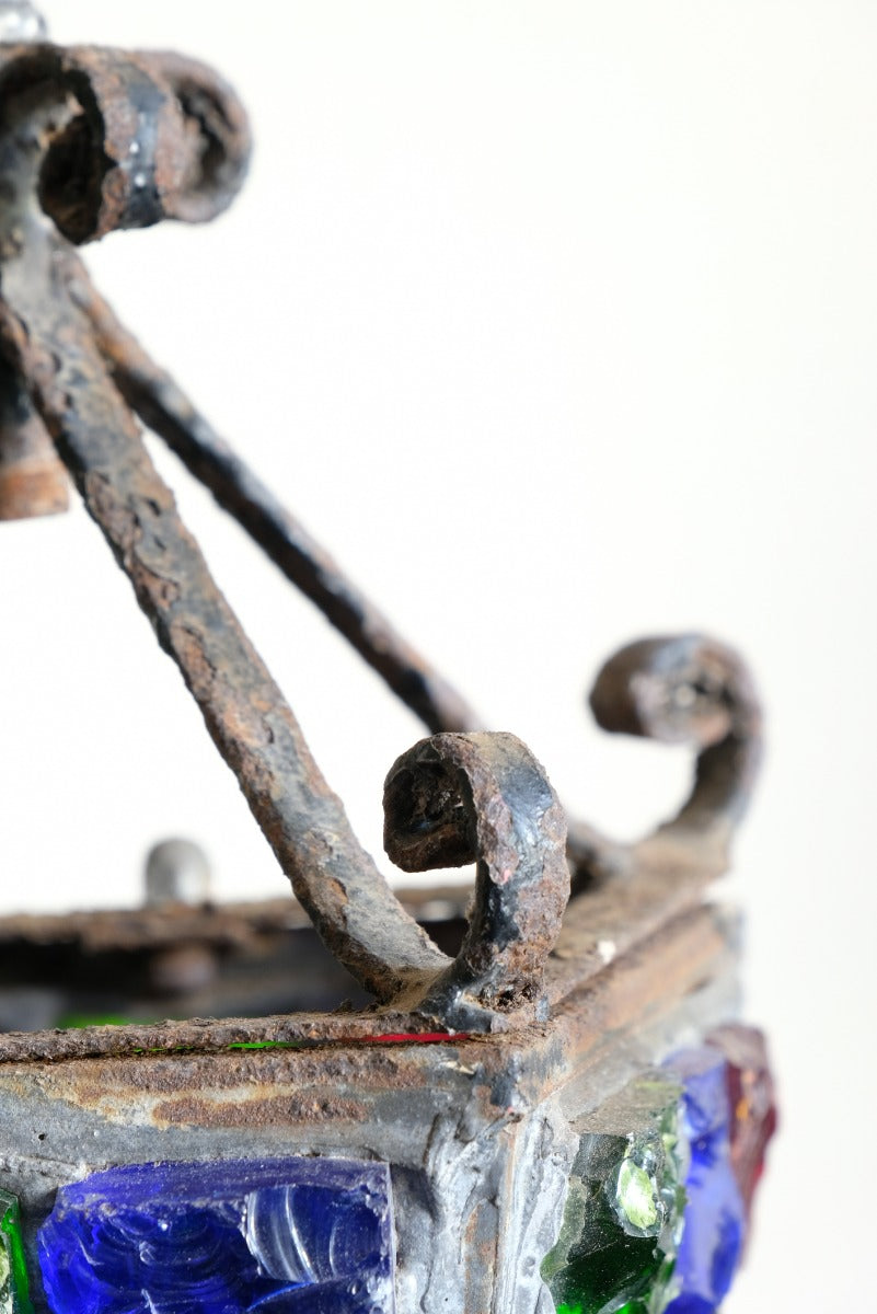 Cast Iron Multicoloured Chunk Glass Lantern