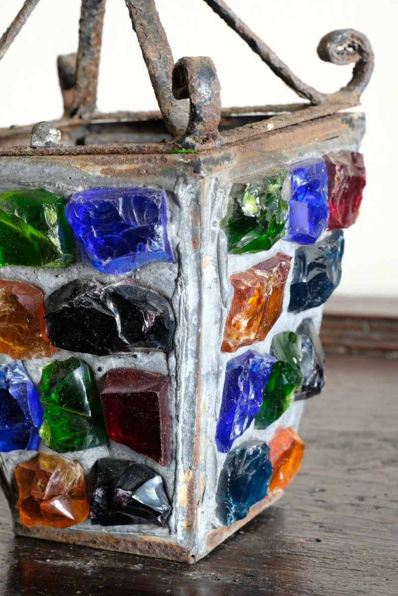 Cast Iron Multicoloured Chunk Glass Lantern