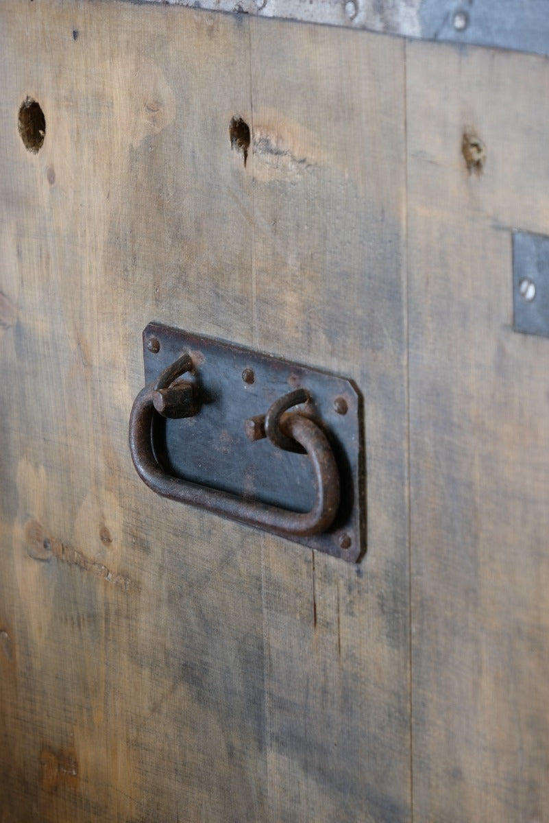 Industrial Iron Clad Scratch Built Pine Travelling Cupboard