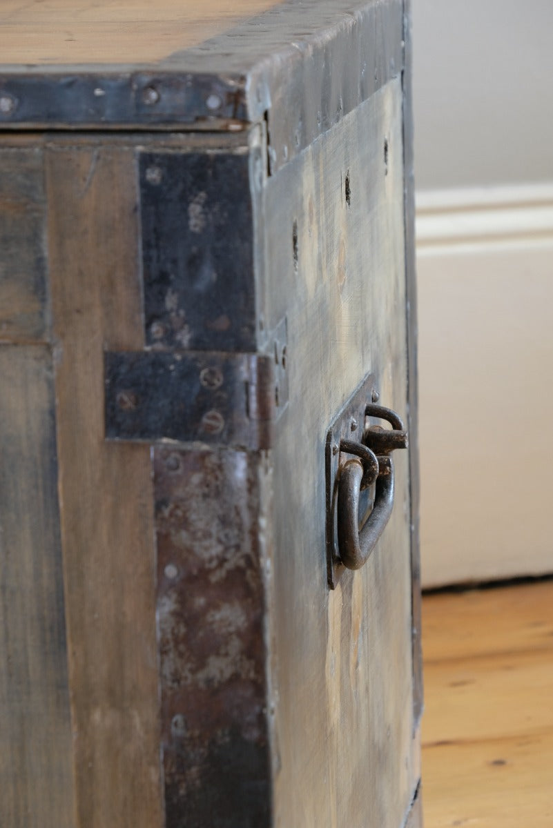 Industrial Iron Clad Scratch Built Pine Travelling Cupboard