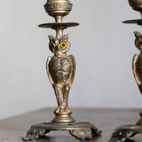 Pair Of Aesthetic Movement Owl Candle Sticks