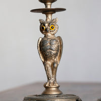 Pair Of Aesthetic Movement Owl Candle Sticks