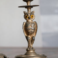 Pair Of Aesthetic Movement Owl Candle Sticks