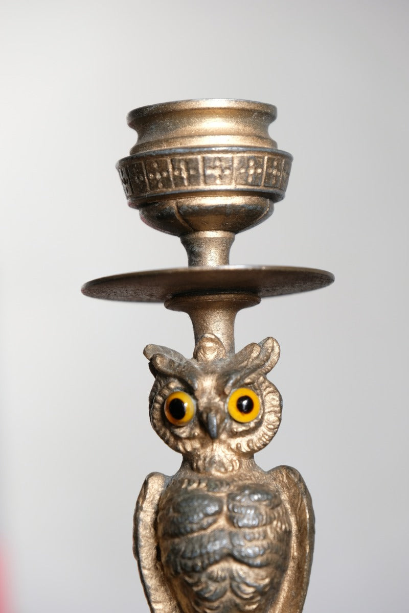 Pair Of Aesthetic Movement Owl Candle Sticks