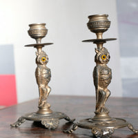 Pair Of Aesthetic Movement Owl Candle Sticks