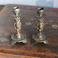 Pair Of Aesthetic Movement Owl Candle Sticks