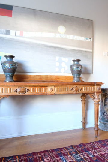 Carved Oak Console Hall Table With Hidden Drawers