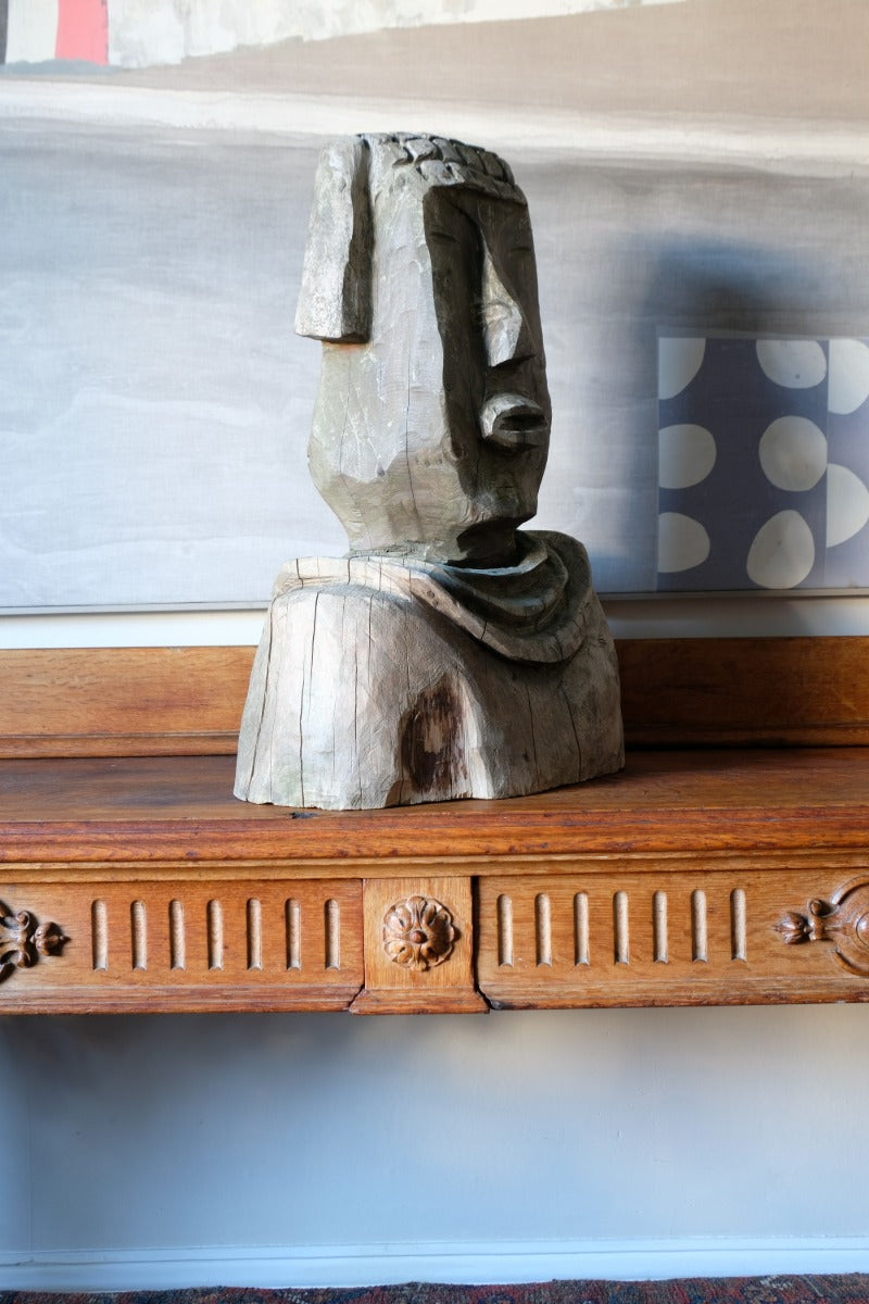 Naïve Folk Art Bust Of A Man In Wood