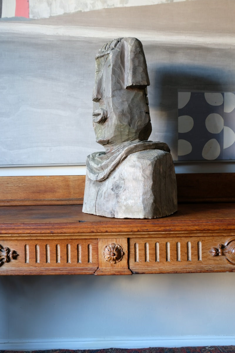 Naïve Folk Art Bust Of A Man In Wood