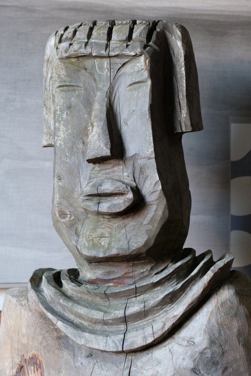 Naïve Folk Art Bust Of A Man In Wood