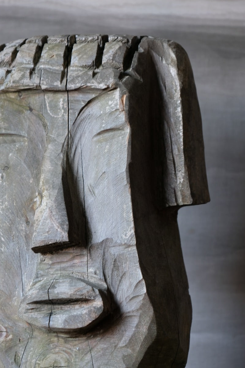 Naïve Folk Art Bust Of A Man In Wood