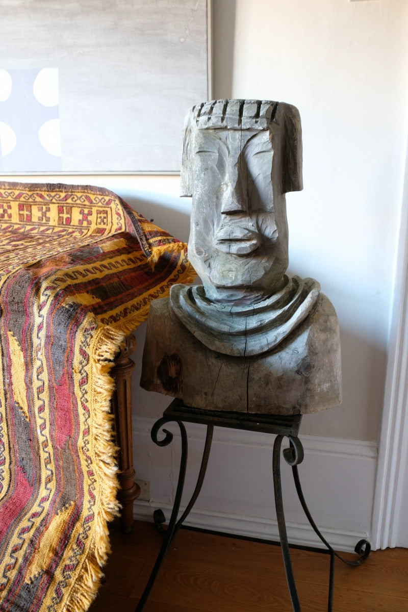 Naïve Folk Art Bust Of A Man In Wood