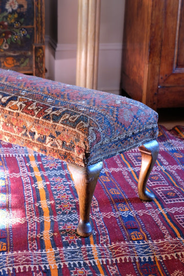 19th Century Walnut Footstool With A Shiraz Rug