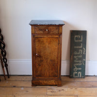 Burr Walnut & Marble Bedside Cabinet Raised On Short Feet