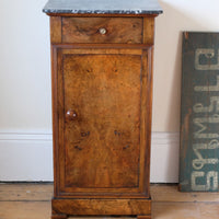 Burr Walnut & Marble Bedside Cabinet Raised On Short Feet