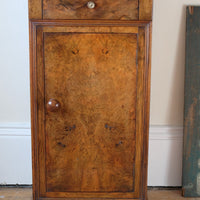 Burr Walnut & Marble Bedside Cabinet Raised On Short Feet