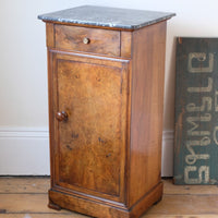 Burr Walnut & Marble Bedside Cabinet Raised On Short Feet