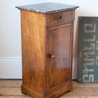 Burr Walnut & Marble Bedside Cabinet Raised On Short Feet