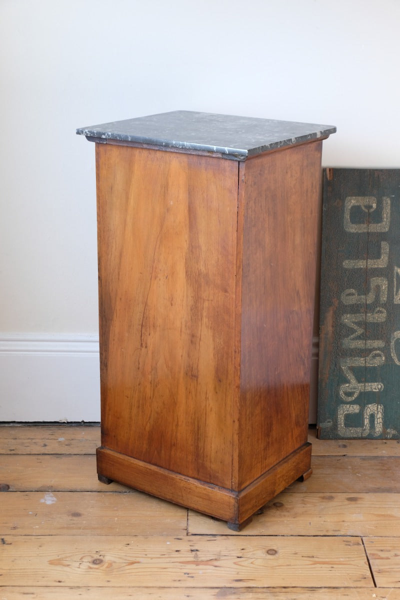 Burr Walnut & Marble Bedside Cabinet Raised On Short Feet