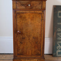 Burr Walnut & Marble Bedside Cabinet Raised On Short Feet