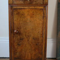 Burr Walnut & Marble Bedside Cabinet Raised On Short Feet