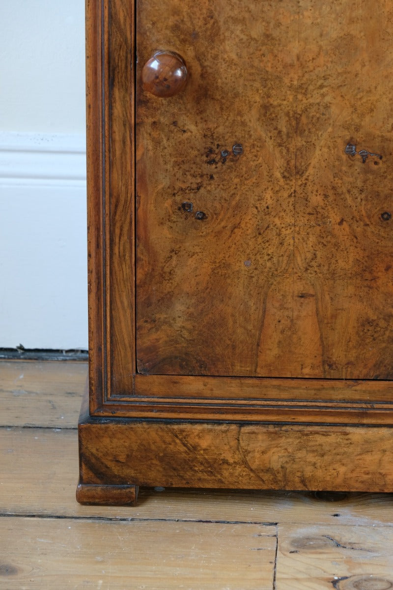 Burr Walnut & Marble Bedside Cabinet Raised On Short Feet