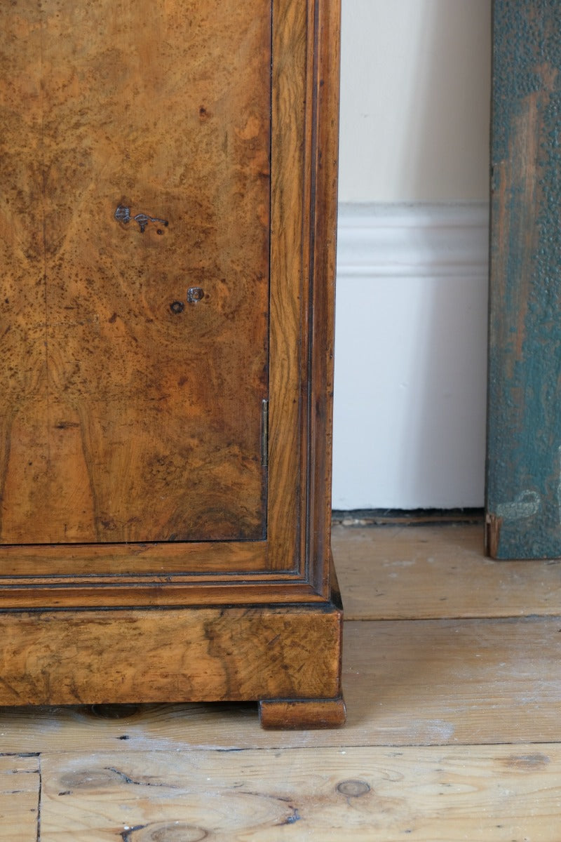 Burr Walnut & Marble Bedside Cabinet Raised On Short Feet