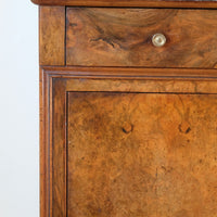 Burr Walnut & Marble Bedside Cabinet Raised On Short Feet