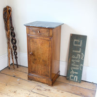 Burr Walnut & Marble Bedside Cabinet Raised On Short Feet