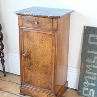 Burr Walnut & Marble Bedside Cabinet Raised On Short Feet