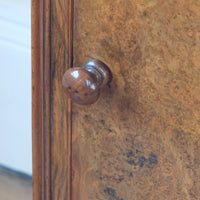 Burr Walnut & Marble Bedside Cabinet Raised On Short Feet