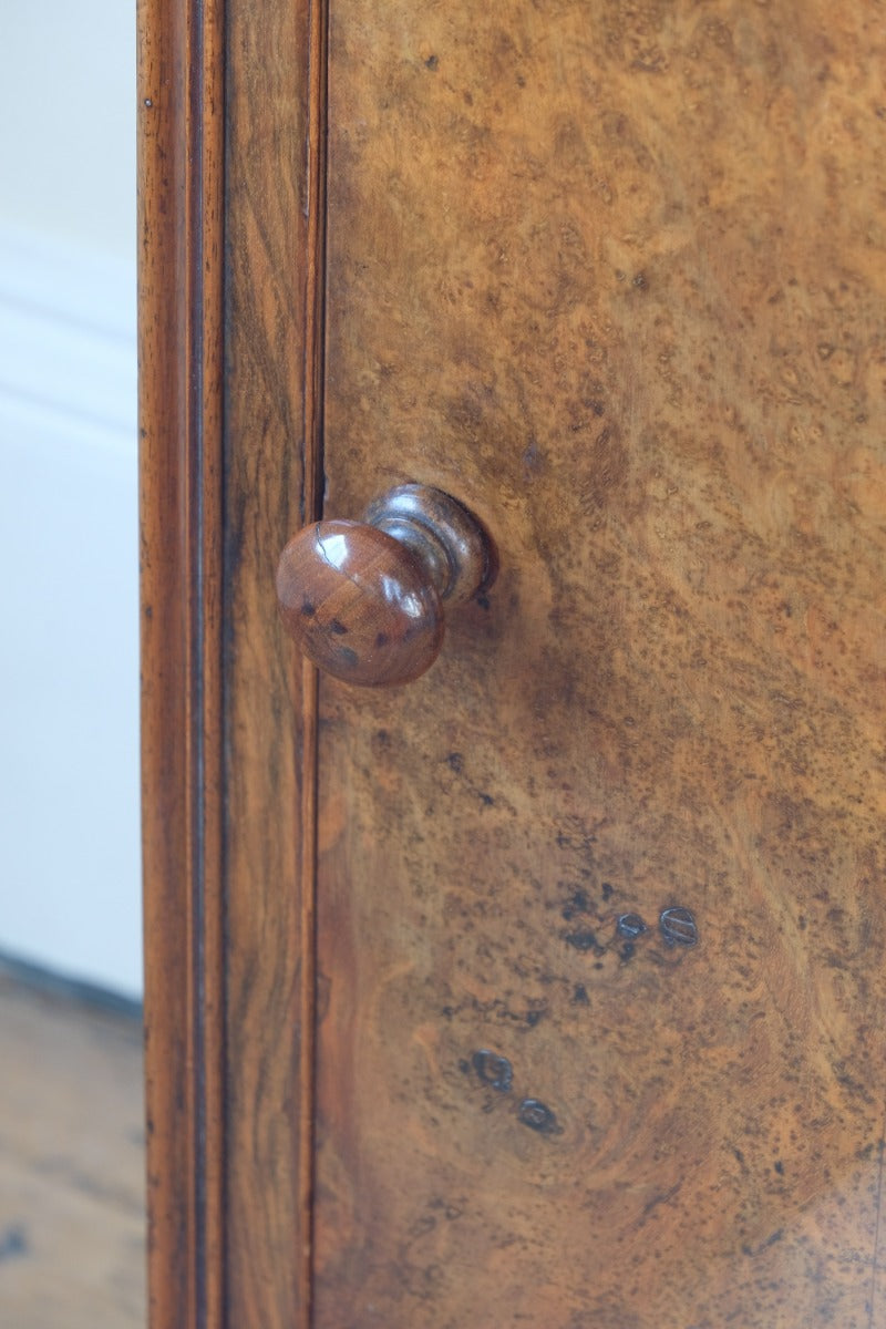 Burr Walnut & Marble Bedside Cabinet Raised On Short Feet