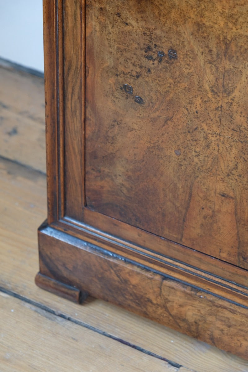 Burr Walnut & Marble Bedside Cabinet Raised On Short Feet