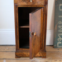 Burr Walnut & Marble Bedside Cabinet Raised On Short Feet