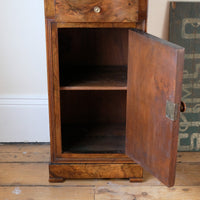 Burr Walnut & Marble Bedside Cabinet Raised On Short Feet