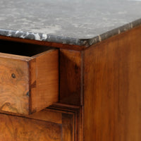 Burr Walnut & Marble Bedside Cabinet Raised On Short Feet