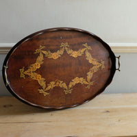 Mahogany Inlaid Serving Tray Oval Shape Circa 1910