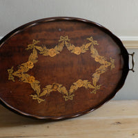 Mahogany Inlaid Serving Tray Oval Shape Circa 1910