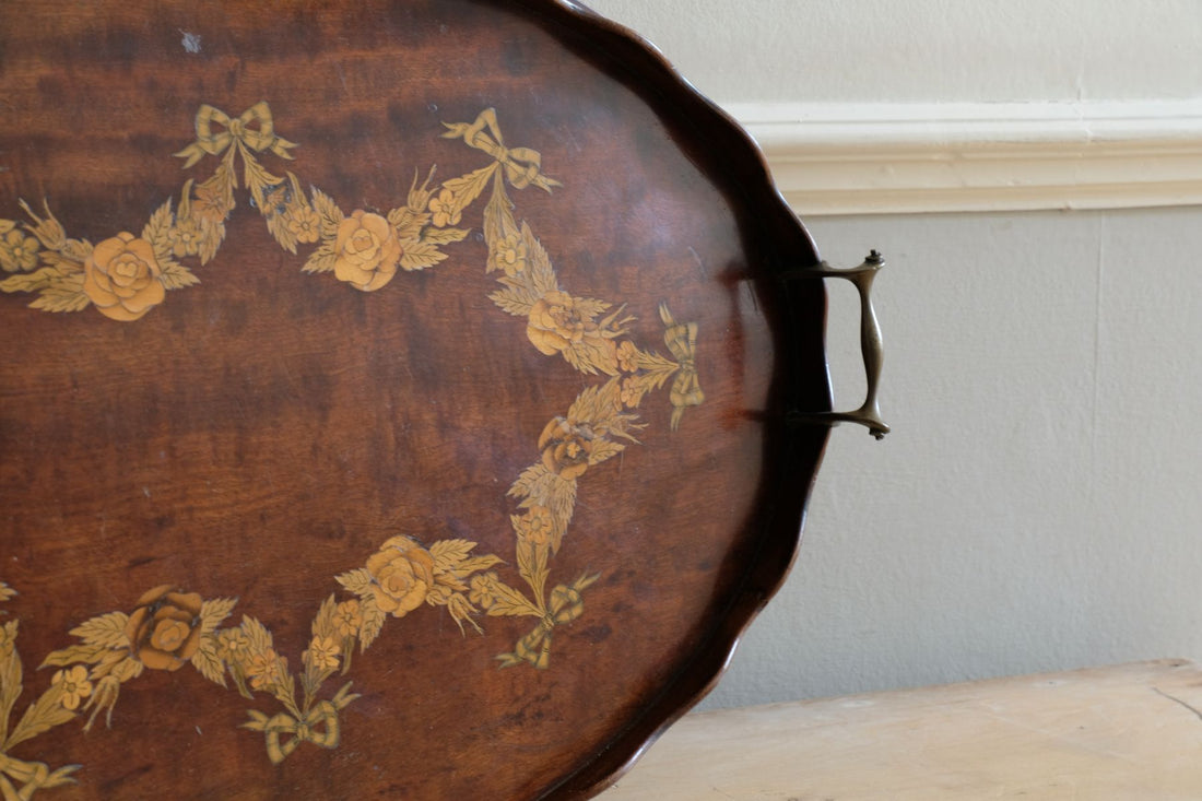 Mahogany Inlaid Serving Tray Oval Shape Circa 1910