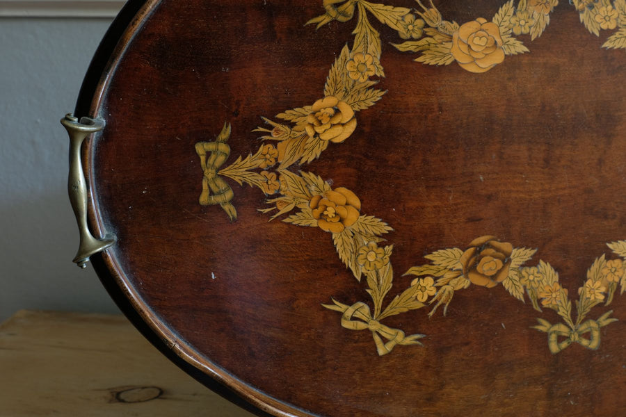 Mahogany Inlaid Serving Tray Oval Shape Circa 1910