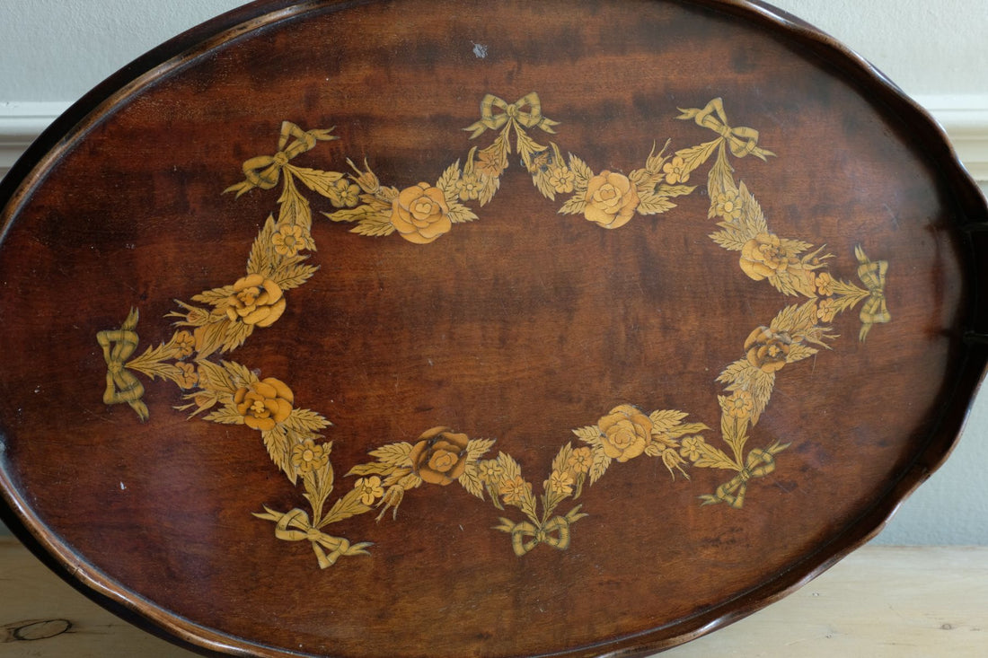 Mahogany Inlaid Serving Tray Oval Shape Circa 1910