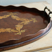 Mahogany Inlaid Serving Tray Oval Shape Circa 1910