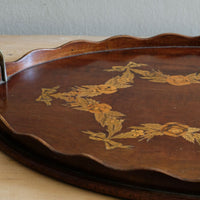 Mahogany Inlaid Serving Tray Oval Shape Circa 1910